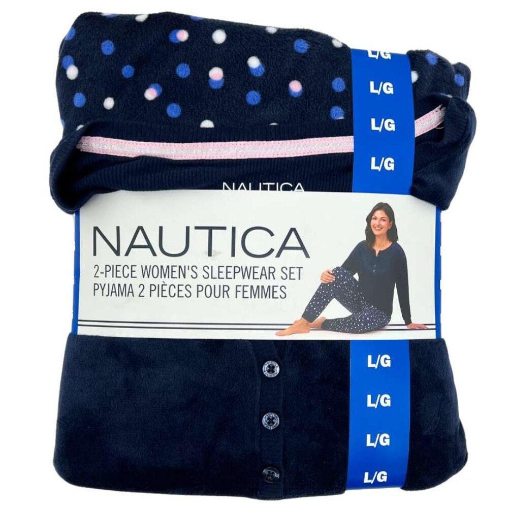 Nautica Women's Navy Polka Dot Sleepwear Set: 2 Pieces / Size Large